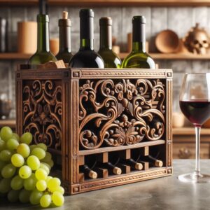Hand-Carved Solid Wood Wine Bottle Holder Stand