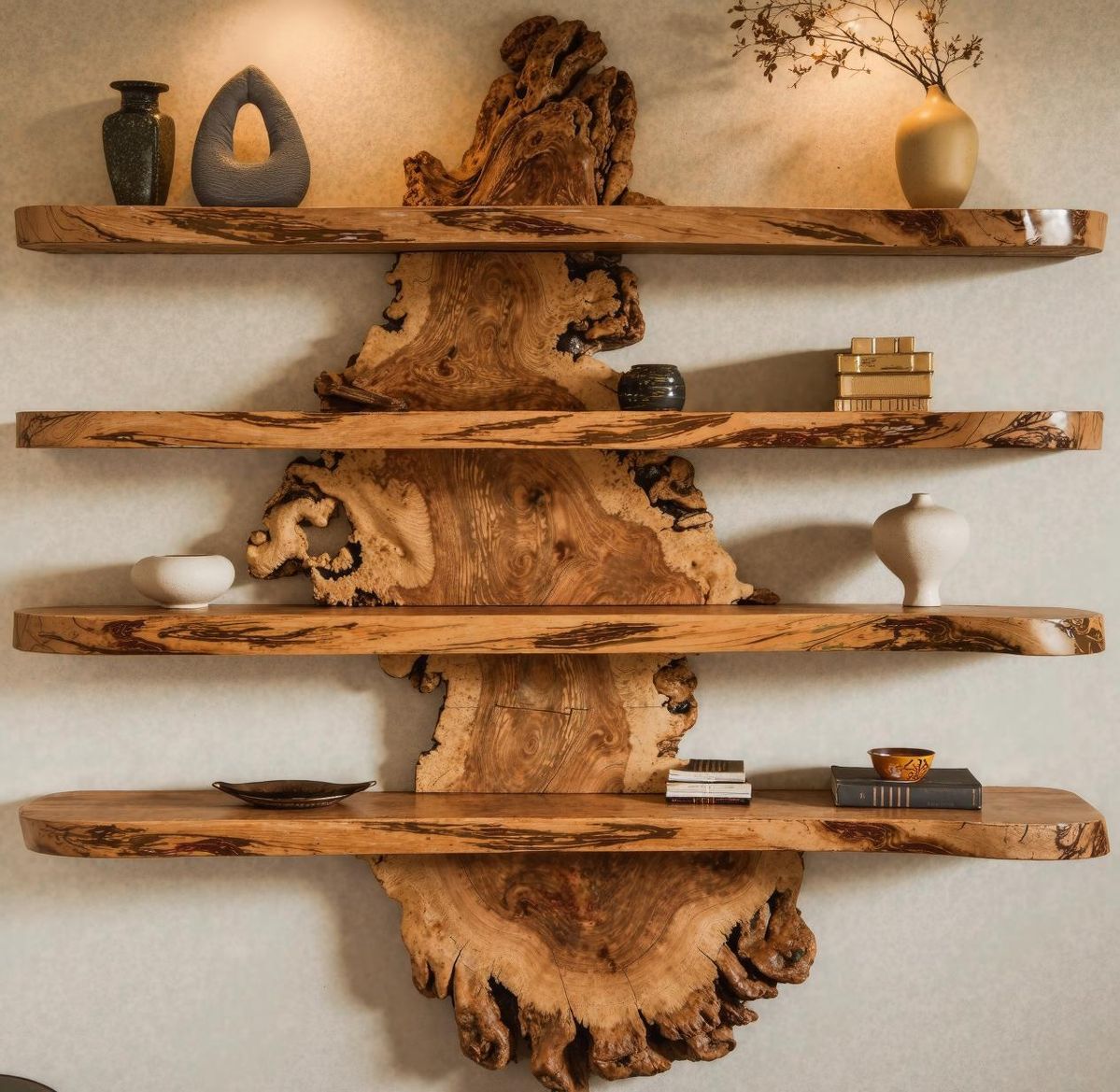 Live Edge Solid Wood Floating Wall Shelves – Natural Slab Statement Display