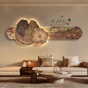Backlit Live-Edge Solid Wood Wall Art Panel – Organic Modern Décor
