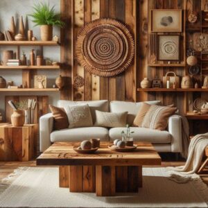 Handcrafted Rustic Solid Wood Coffee Table & Wall Décor Set